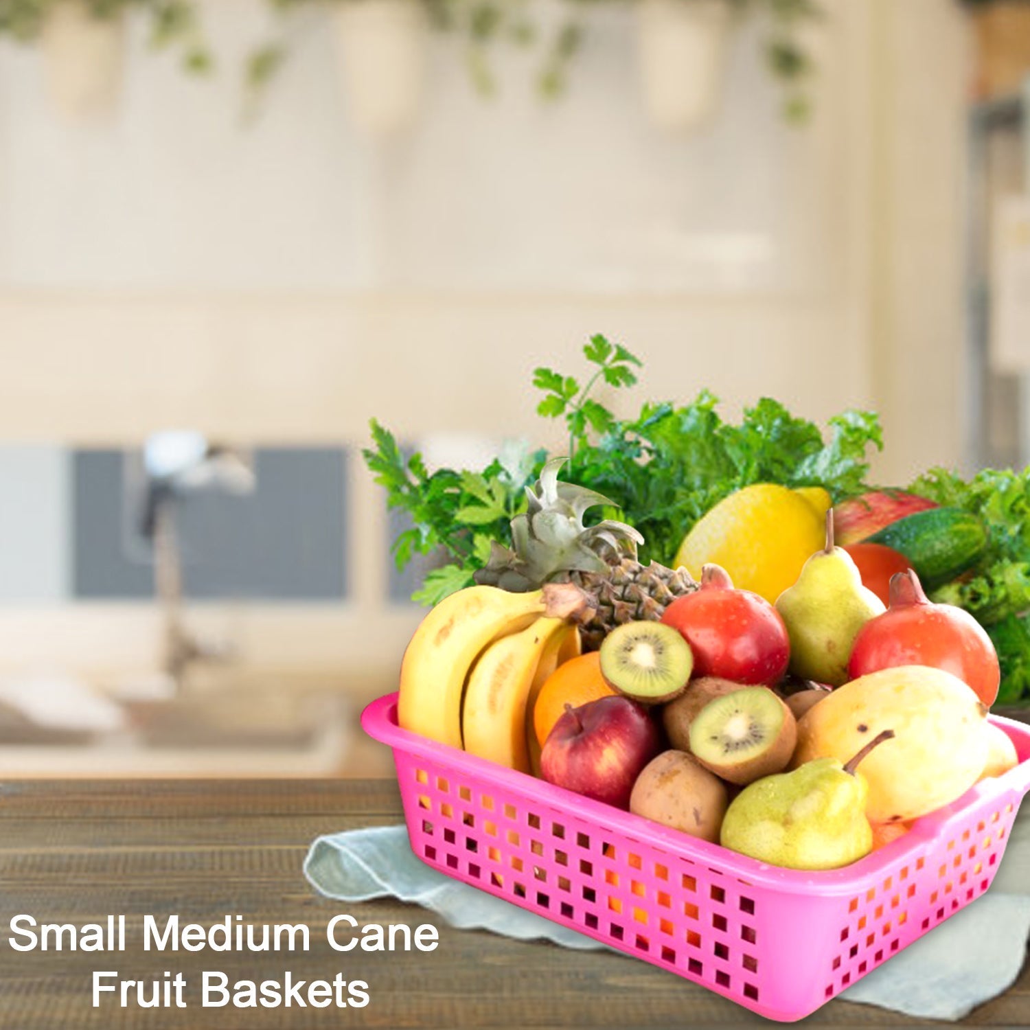 Medium size plastic fruit basket, front view Medium size plastic fruit basket, front view